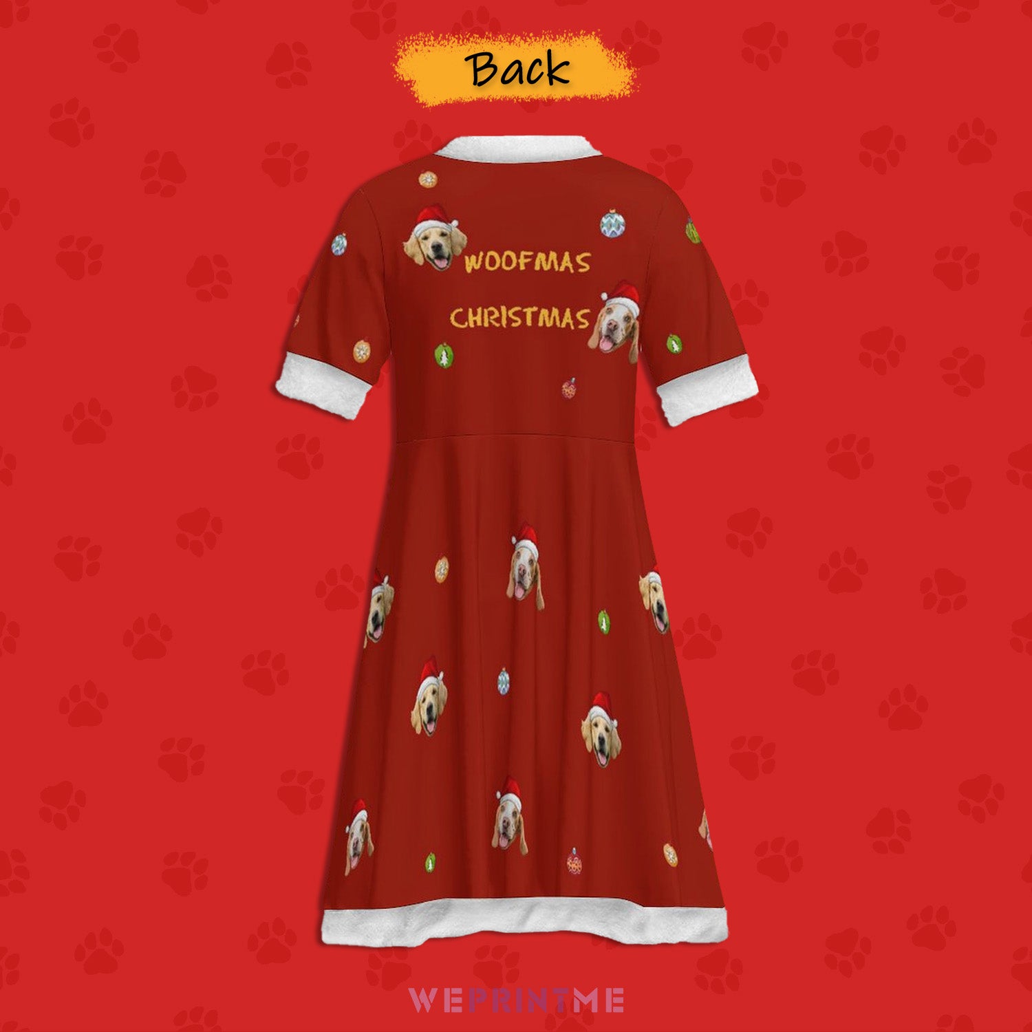 Custom Pet Face Woofmas Girls Christmas Dress-Back-WEPRINTME