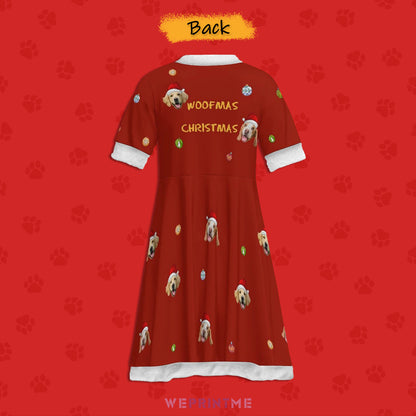 Custom Pet Face Woofmas Girls Christmas Dress-Back-WEPRINTME