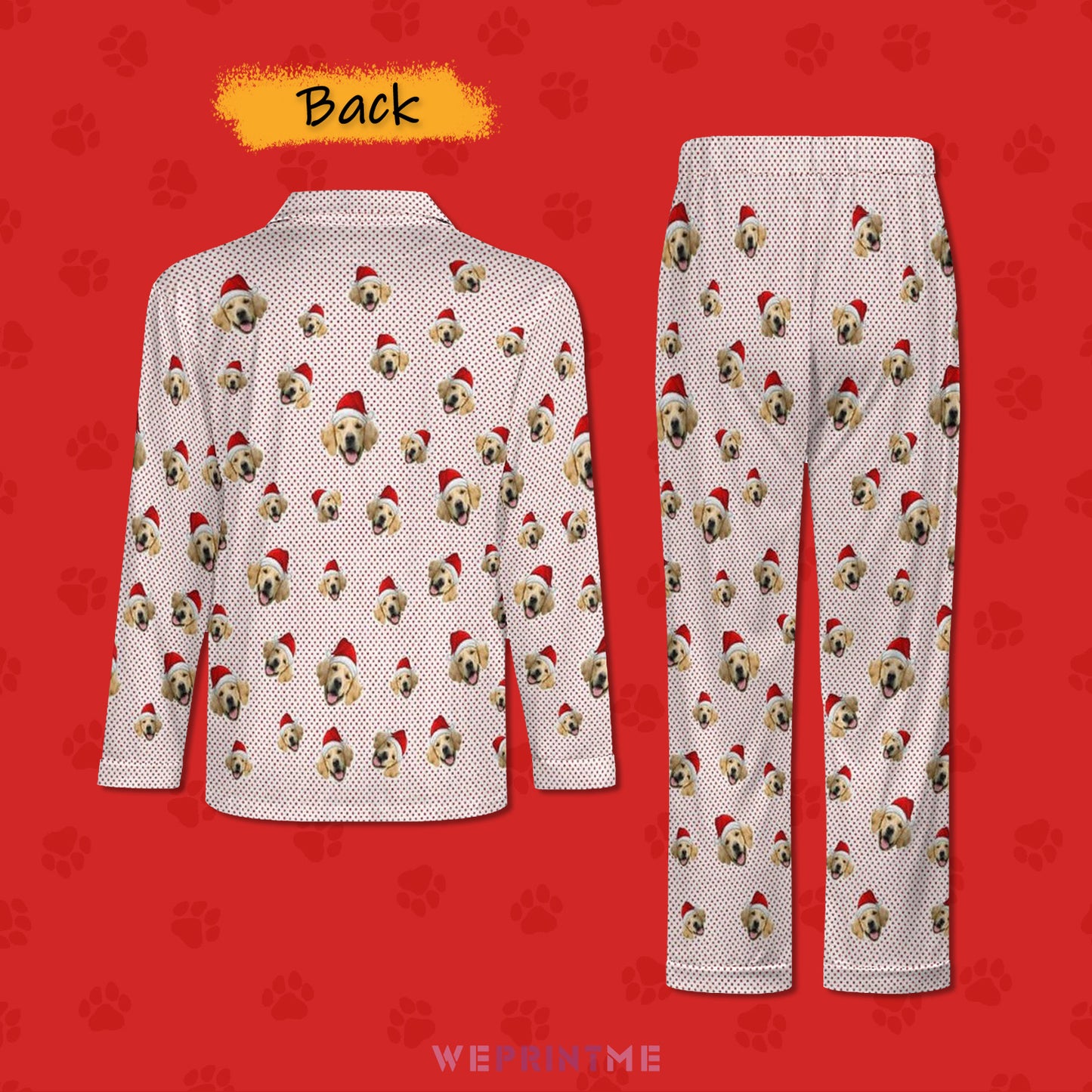 Custom Pet Face Christmas Couple Matching Pajamas-Back 4-WEPRINTME