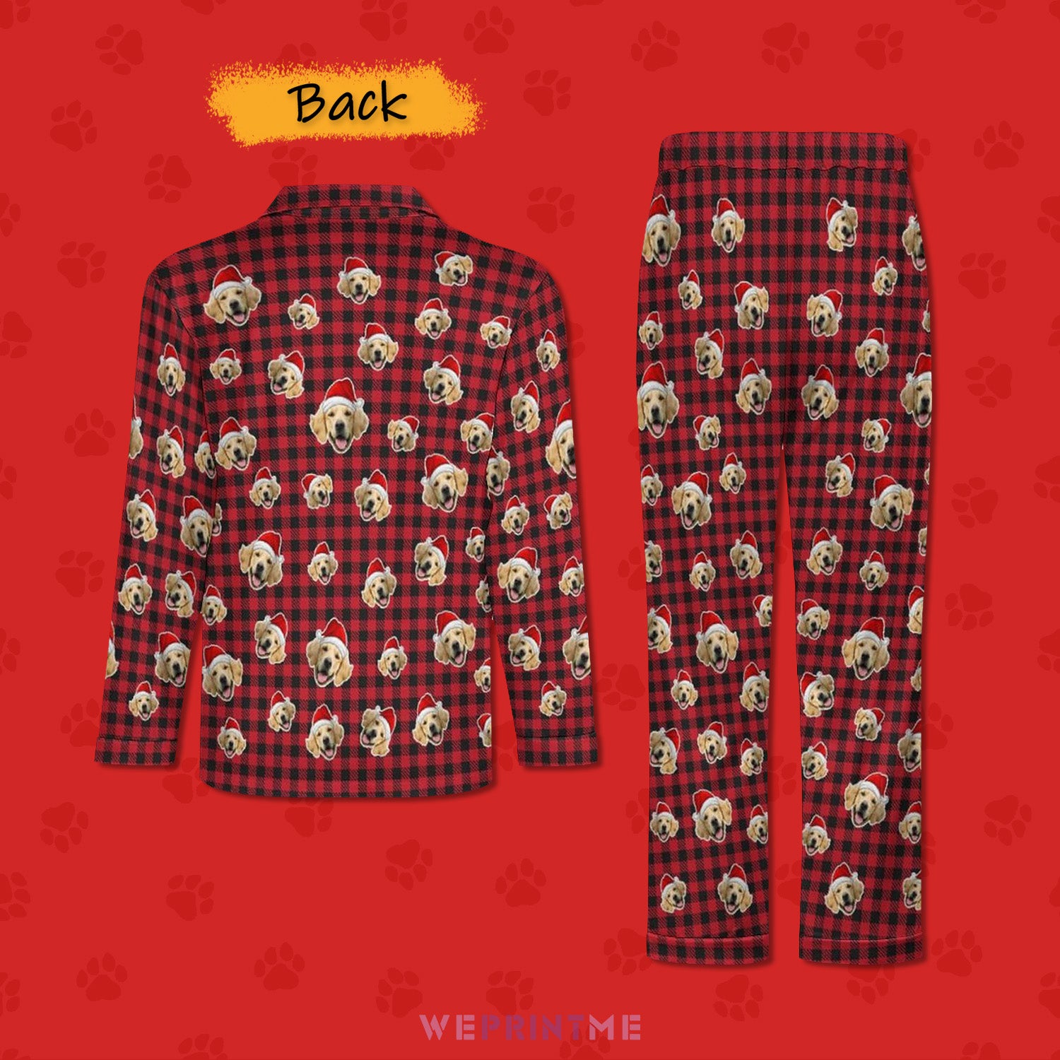 Custom Pet Face Christmas Couple Matching Pajamas-Back2-WEPRINTME