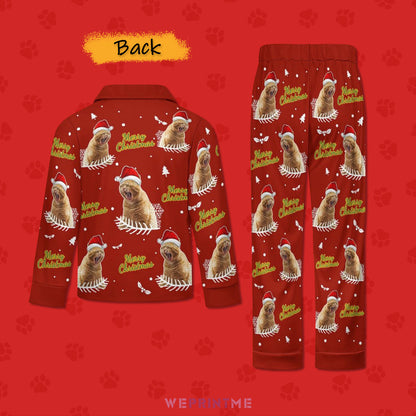 Custom Pet Merry Christmas Kids Christmas Pajamas-Red Back-WEPRINTME