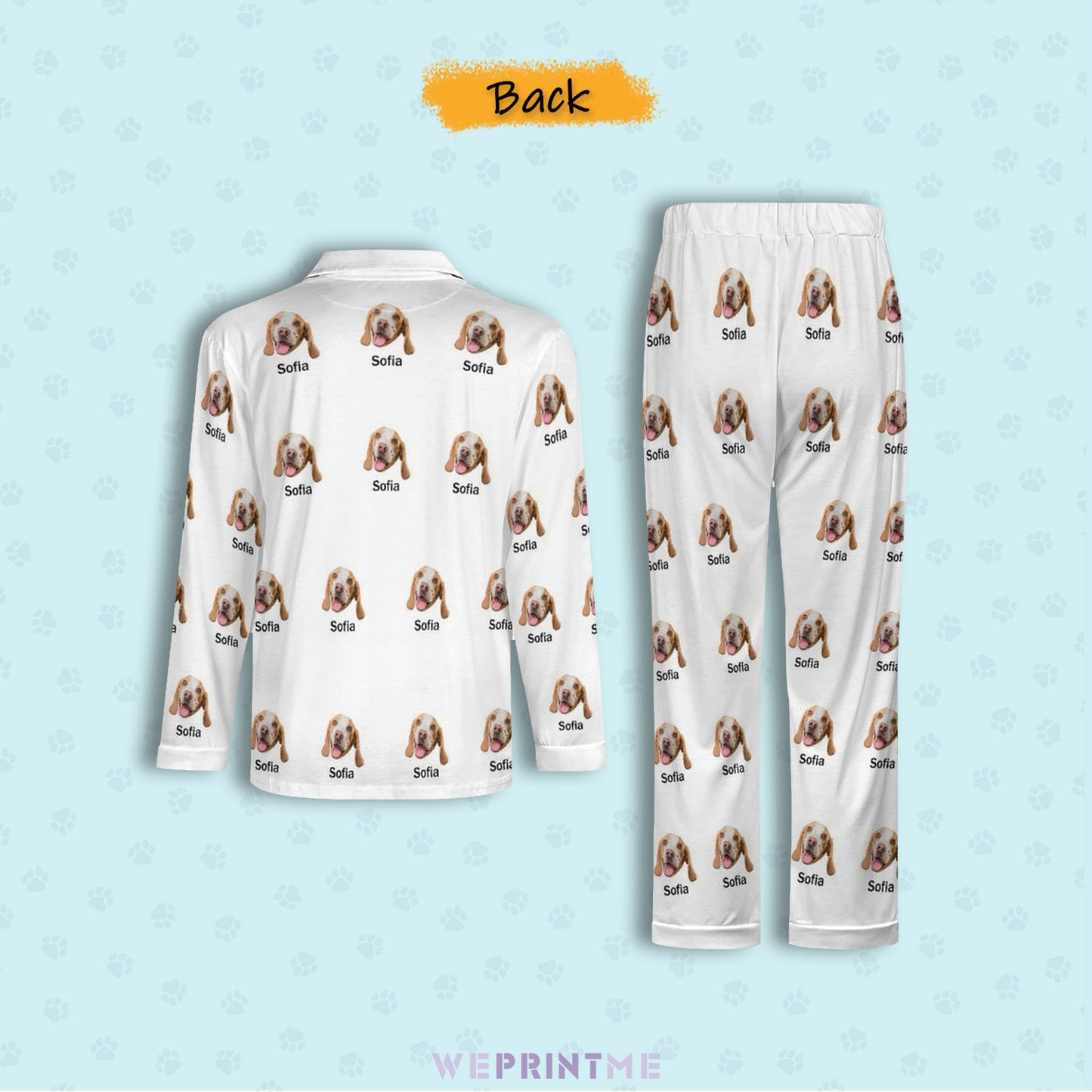 Custom Pet Face and Name Men's Cotton Long Pajama Set