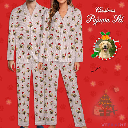 Custom Pet Face Christmas Couple Matching Pajamas-Main 4-WEPRINTME