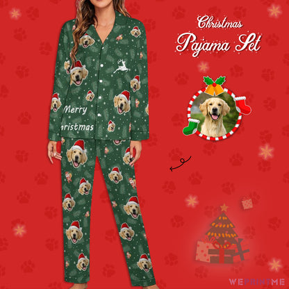 Custom Pet Face Christmas Deer Women Long Pajamas-WEPRINTME