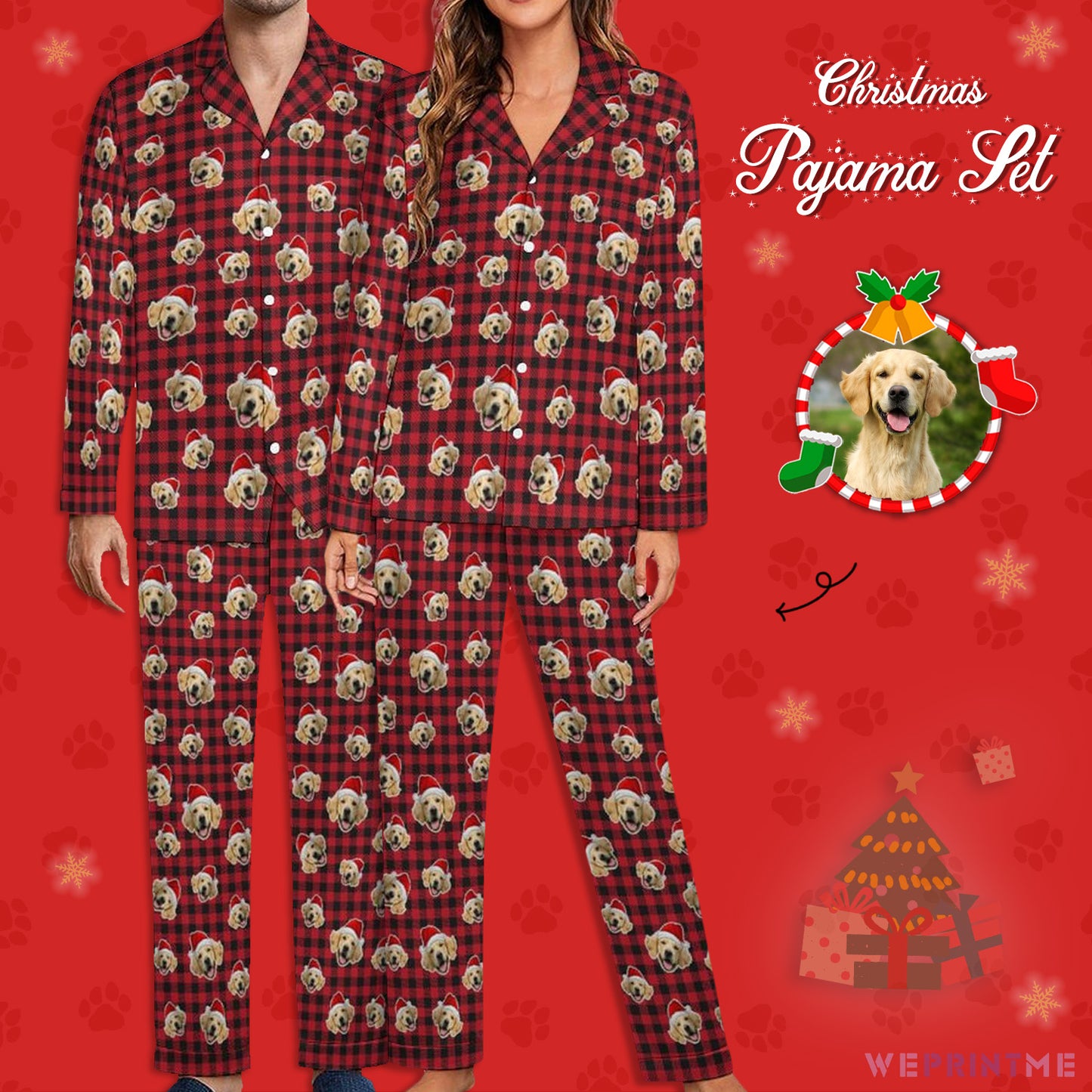 Custom Pet Face Christmas Couple Matching Pajamas-Main2-WEPRINTME