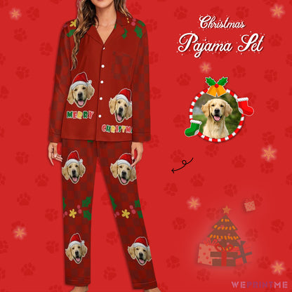 Custom Pet Face Merry Christmas Women Long Pajamas-WEPRINTME