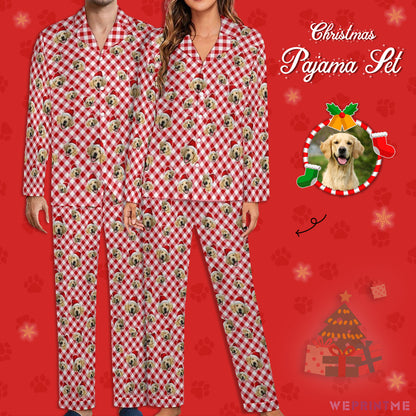 Custom Pet Face Christmas Couple Matching Pajamas-Main 5-WEPRINTME