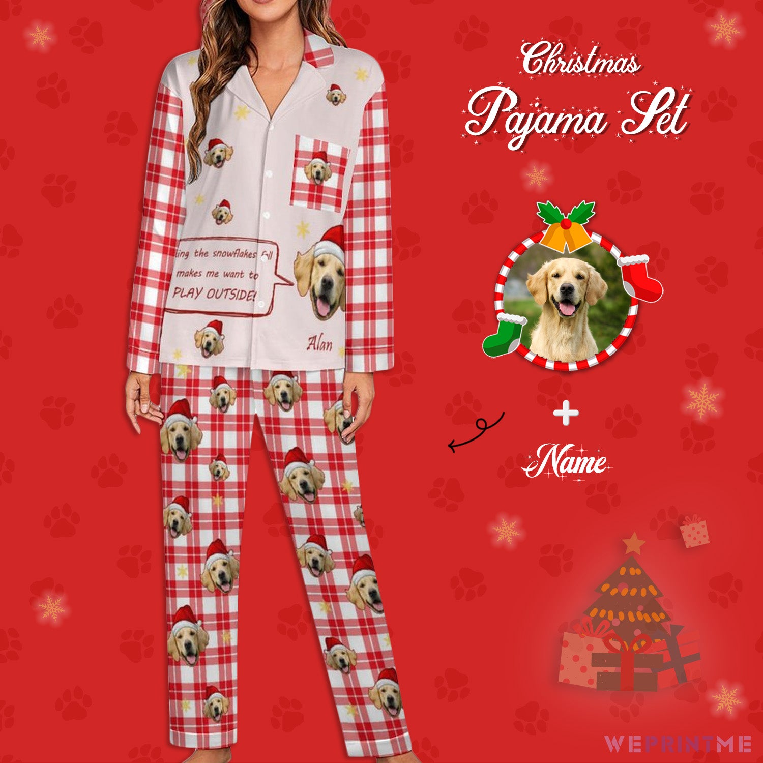 Custom Pet Face Play Outside Women Long Pajama-WEPRINTME