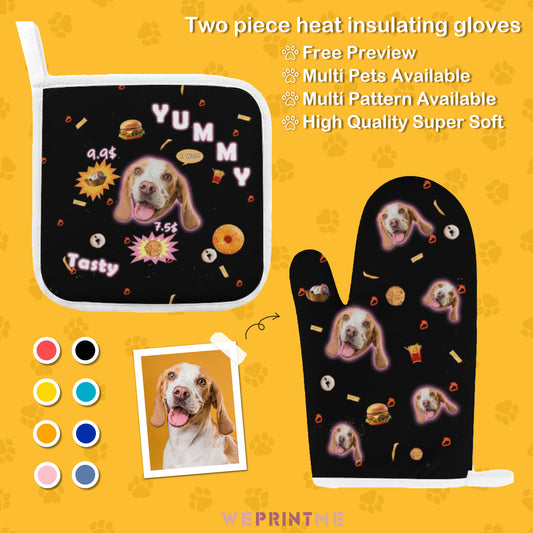 Custom Pet Face Tasty Oven Mitts and Pot Holders Sets