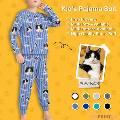 Custom Pet Face Sripe Kids Pajama Set