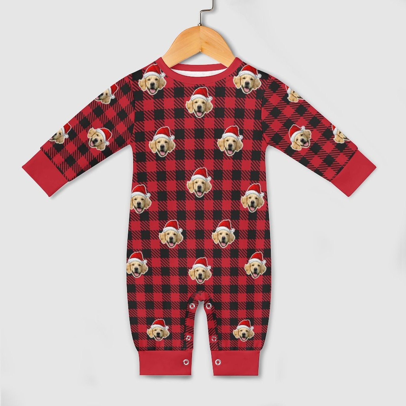 WEPRINTMEBaby SuitCustom Pet Face Baby Romper Santa Red Plaid Romper