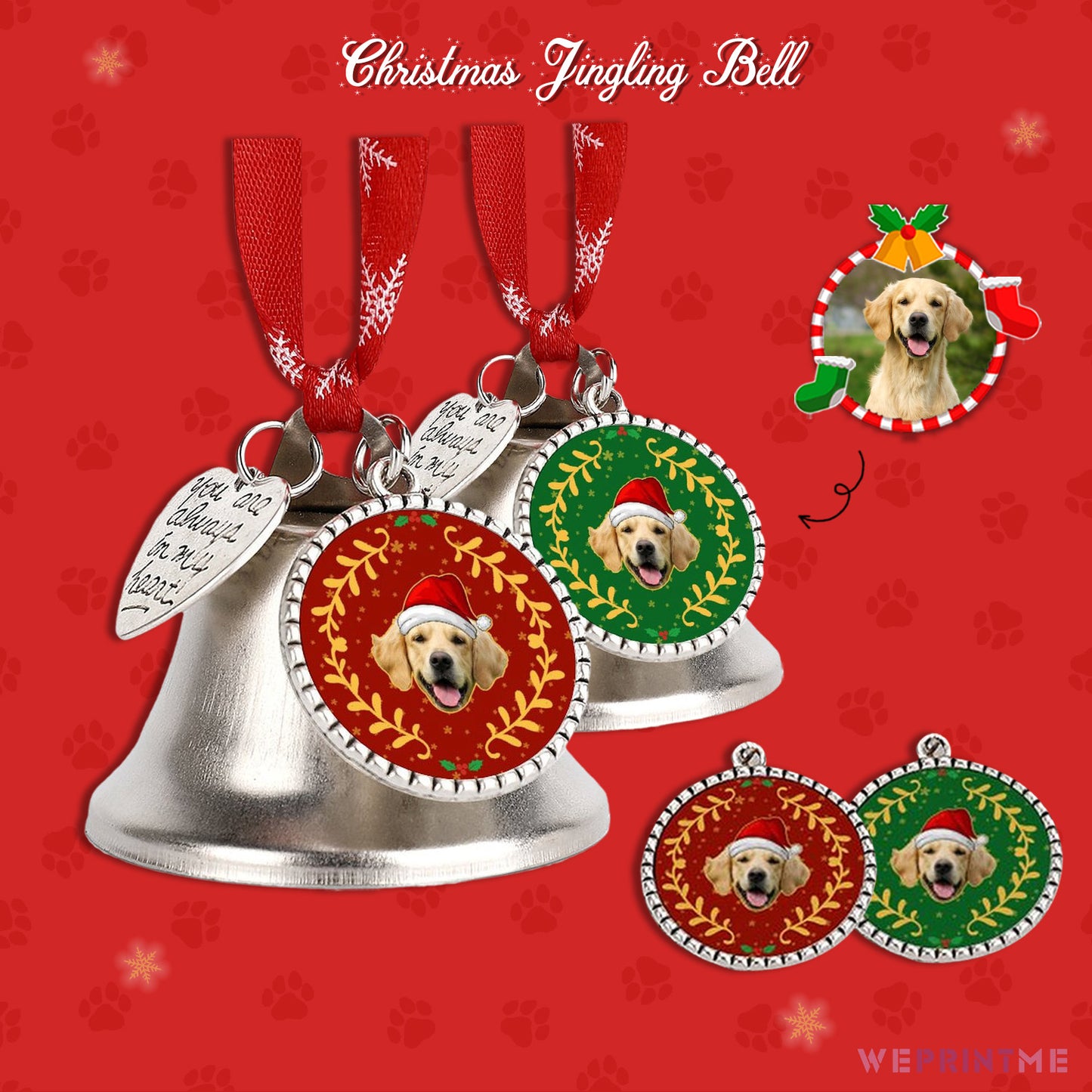 Personalized Pet Face Wreath Christmas Jingling Bell-WEPRINTME-1