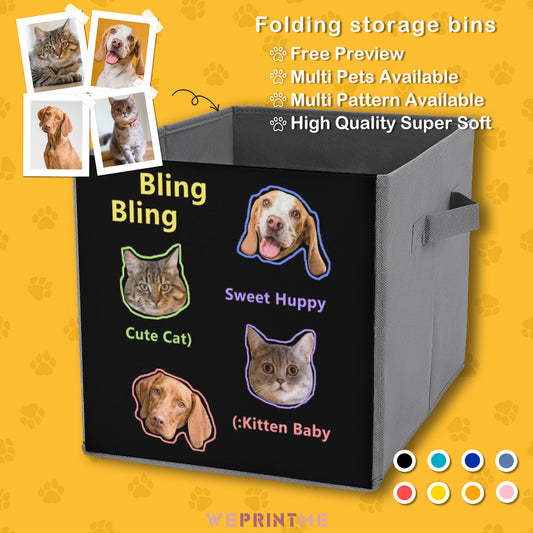 Custom Pet Face Bling Folding Storage Bins