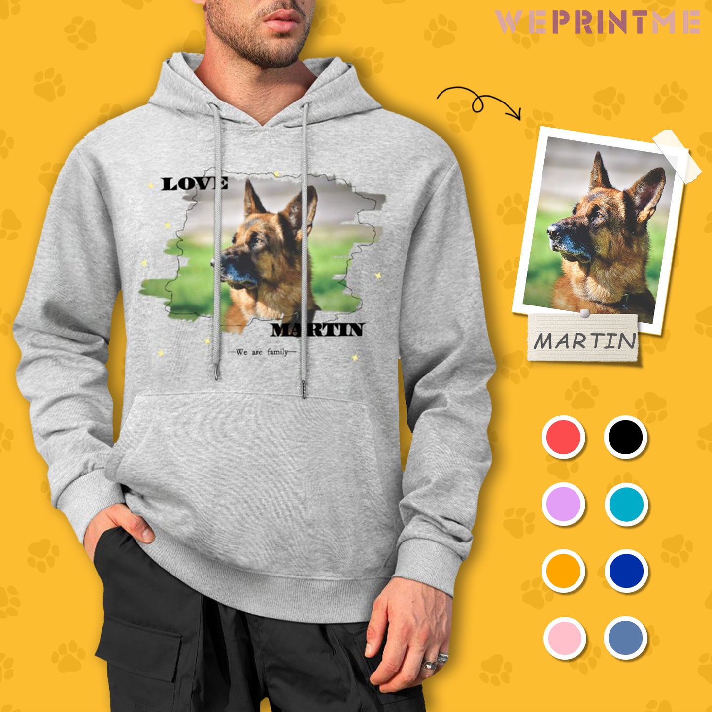 Custom Pet Photo and Name Love Unisex Cotton Hoodie