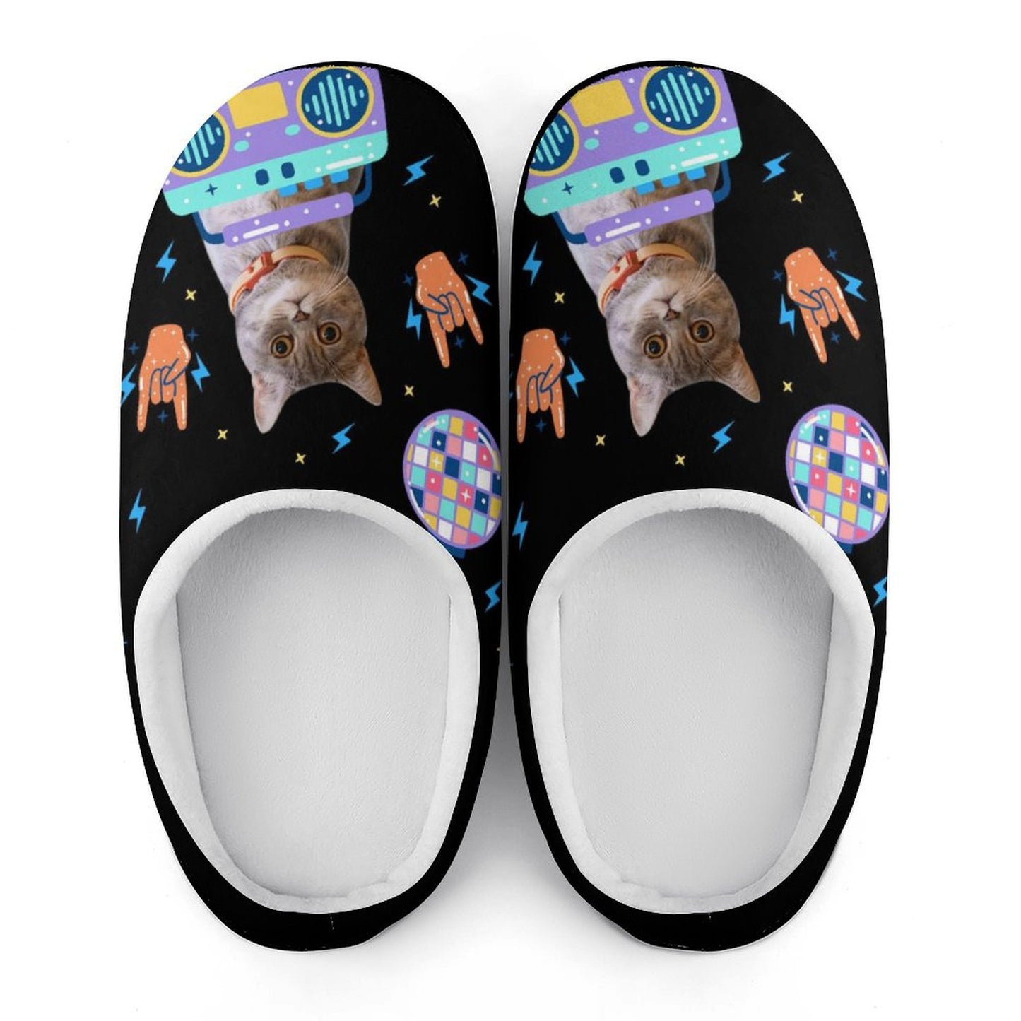 Custom Pet Face Space Rock Cotton Slippers