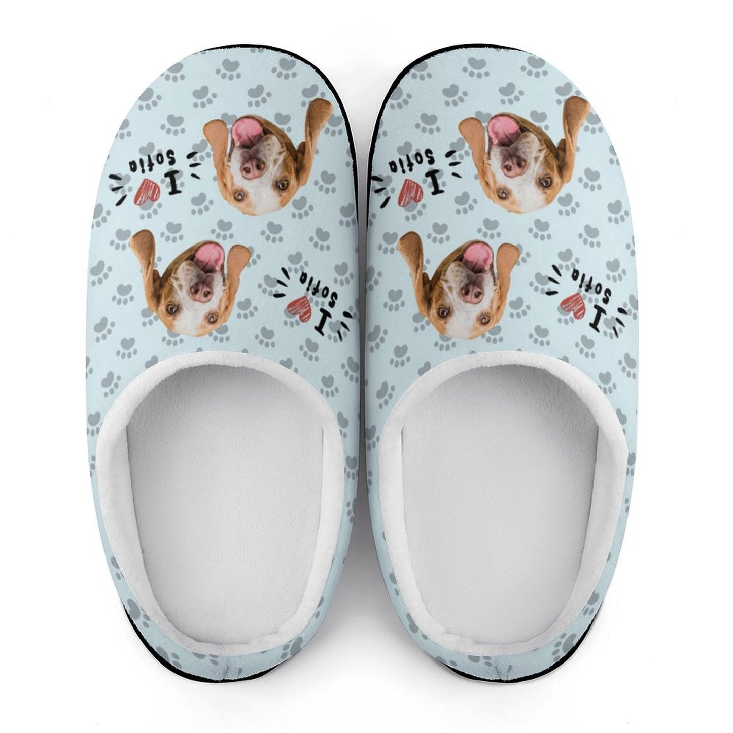 Custom Pet Face and Name Love Cotton Slippers