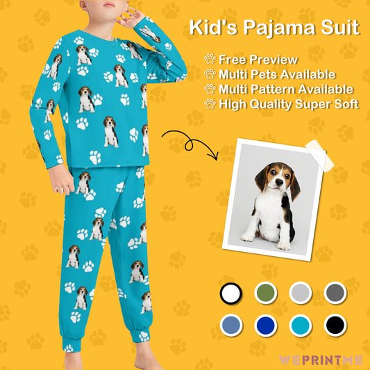 Custom Pet Face Lovely Pet and Paws Kids Pajama Set