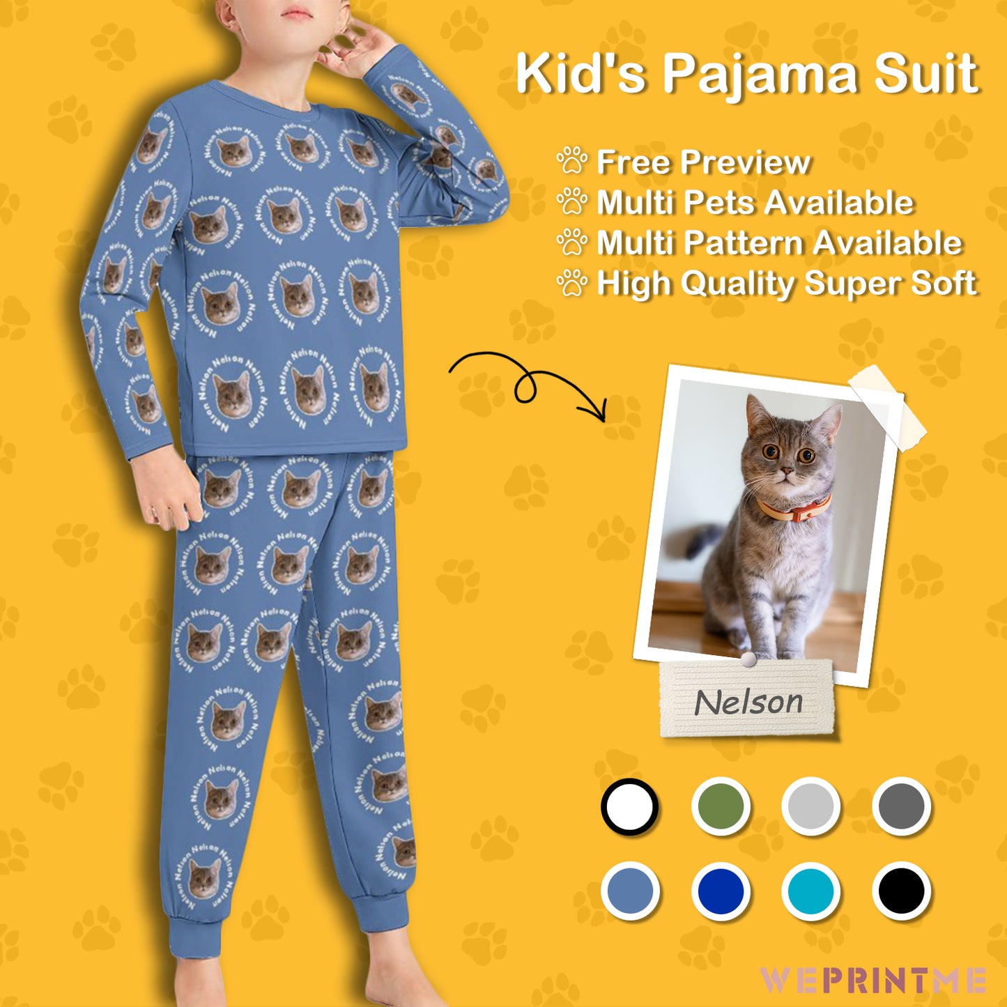 Custom Pet Face and Circle Name Kids Pajama Set