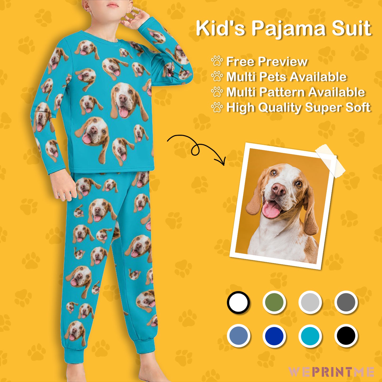 Custom Pet Face Pets Everywhere Kids Pajama Set