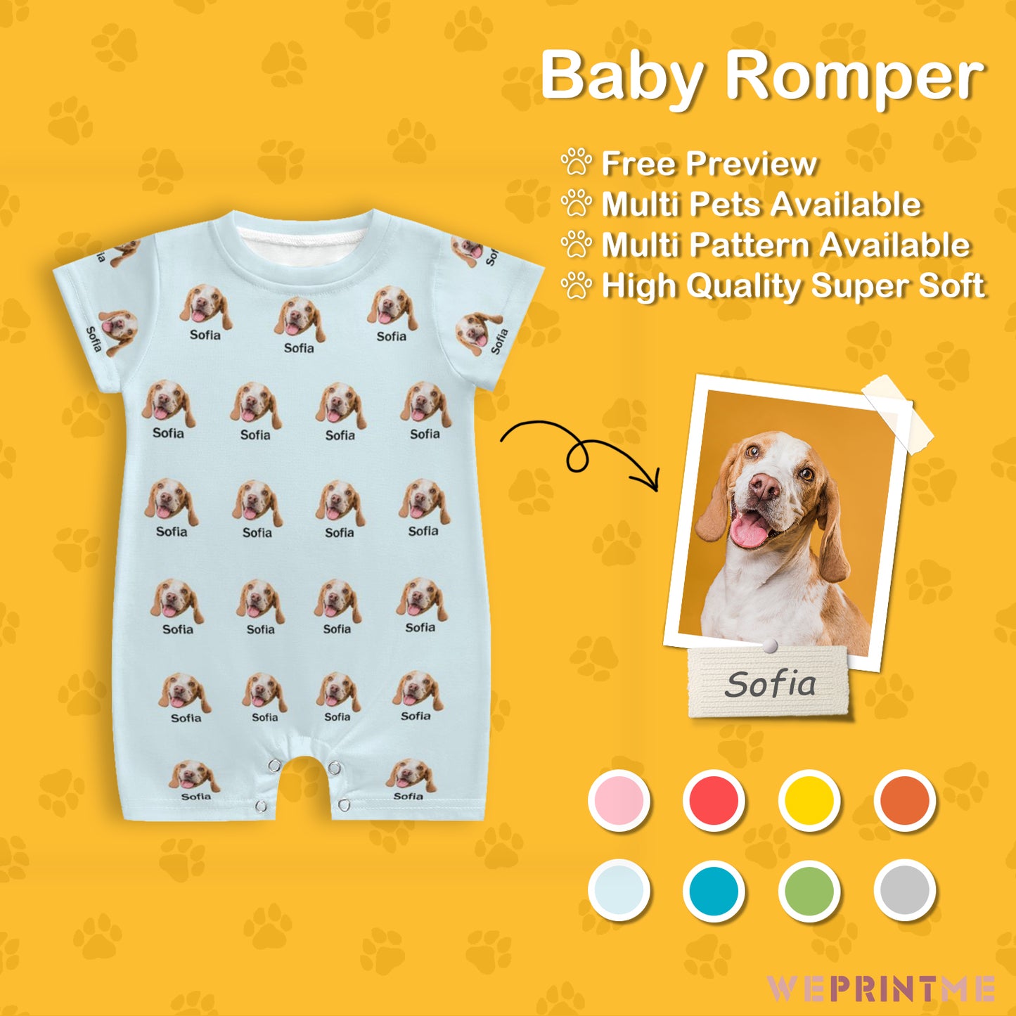 Custom Pet Face and Name Lovely Baby Romper