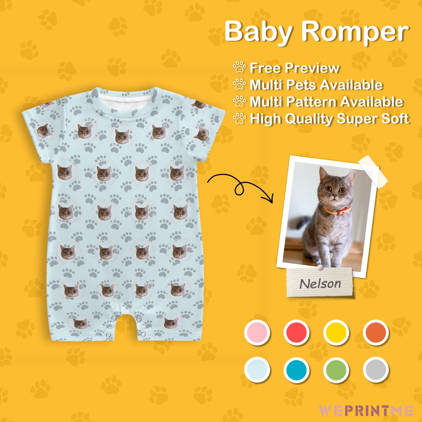 Custom Pet Face and Name Circle Baby Romper