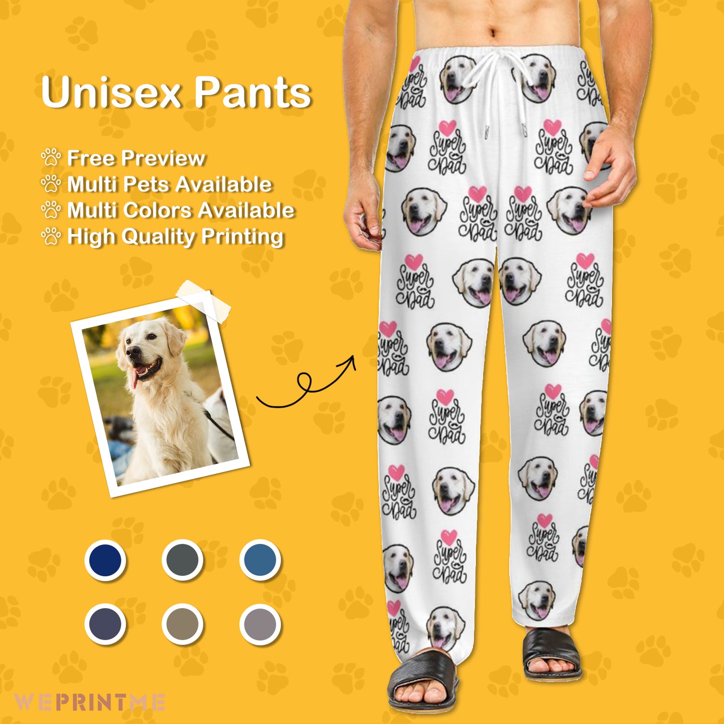 Personalized Pet Pants Face Love Dad Unisex Pajama Pants