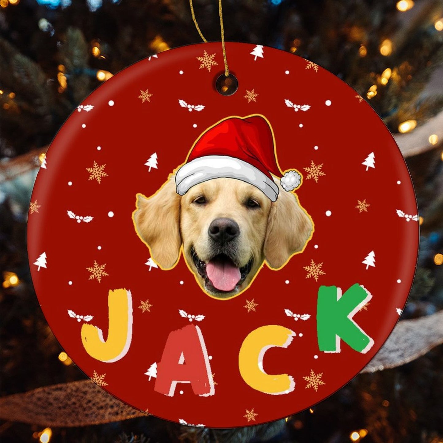 Personalized Pet Face and Name Christmas Round Pendant