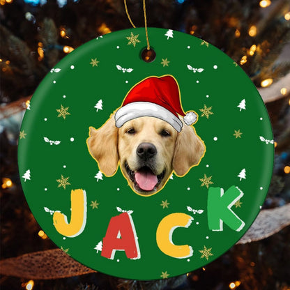 Personalized Pet Face and Name Christmas Round Pendant