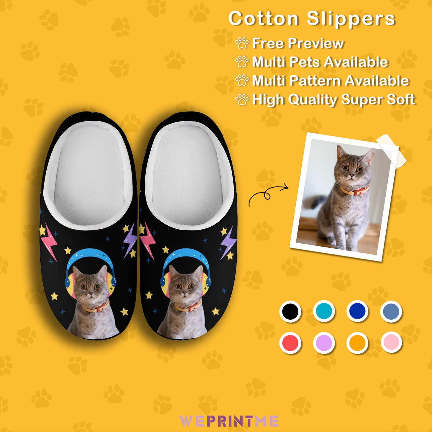 Custom Pet Face Space Rock Cotton Slippers