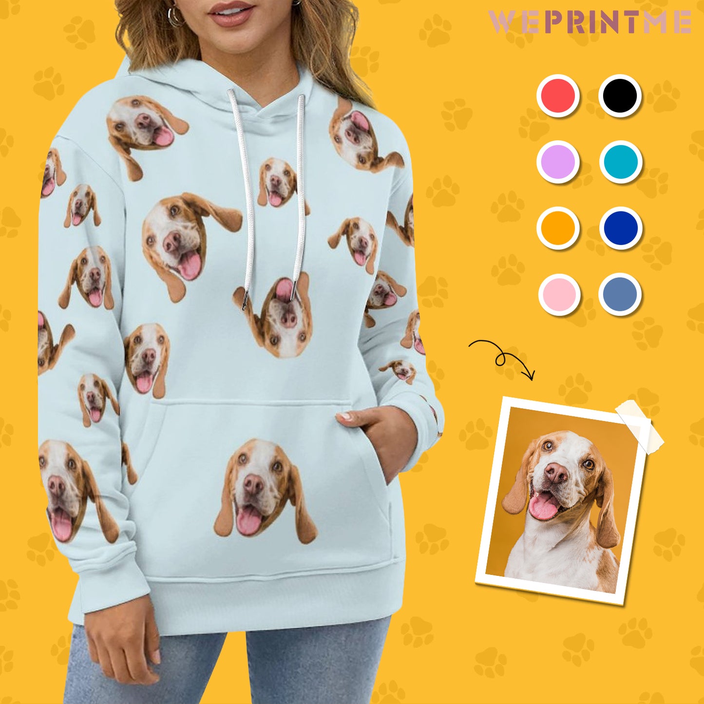 Custom Pet Face Everywhere Unisex Hoodie