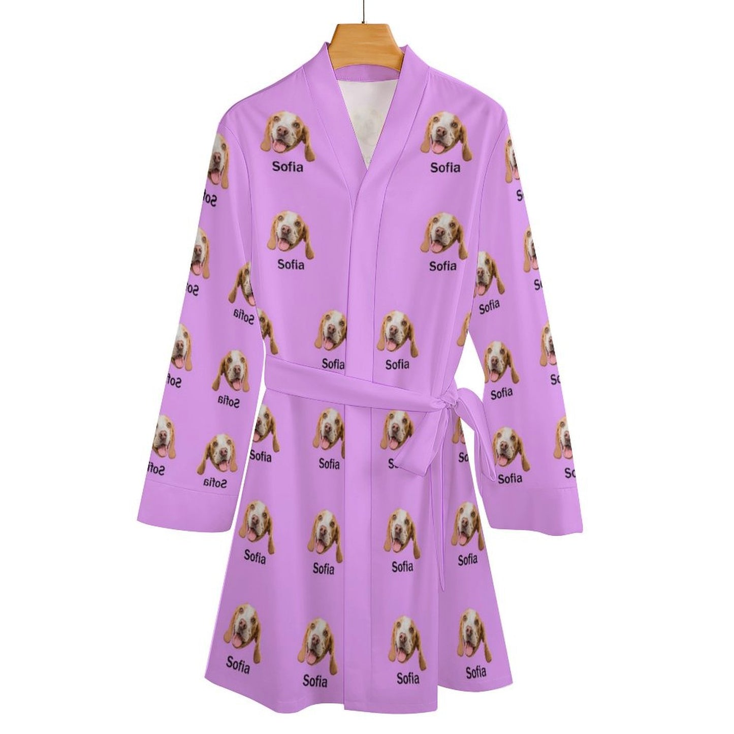 Custom Pet Face and Name Women's Long Sleeve Robe