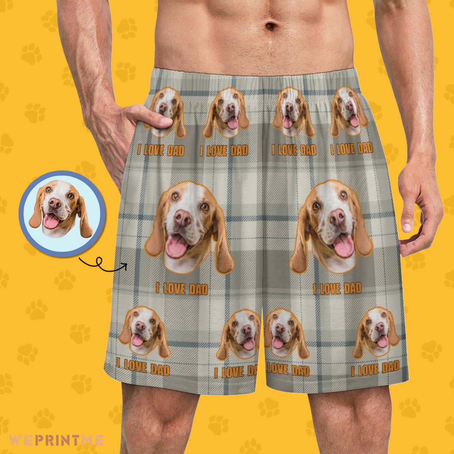 Custom Pet Men's Pajama Pants I Love Dad Tartan Pajama Shorts