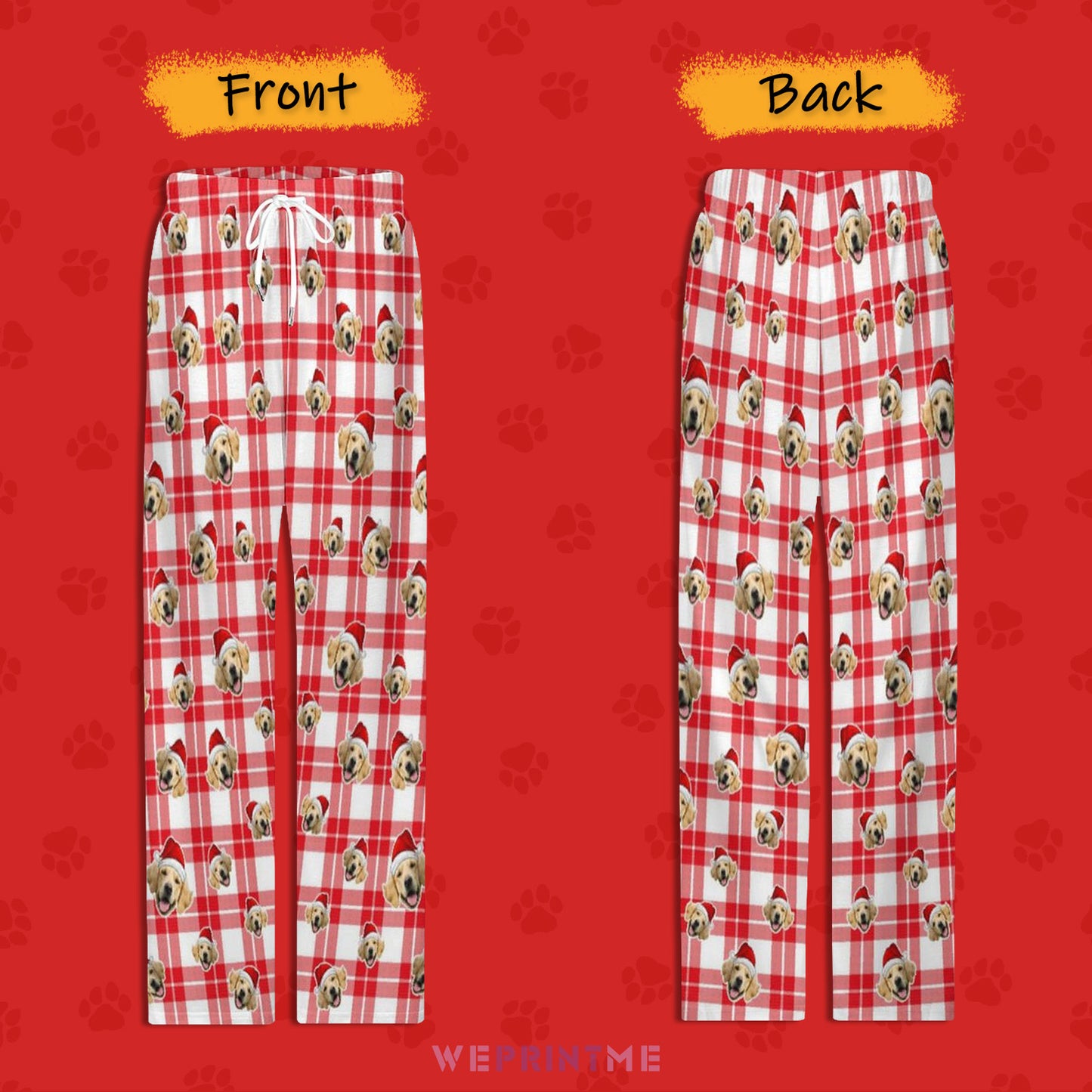 Custom Pet Face Red Plaid Xmas Pajama Pants-Style1 FB-WEPRINTME