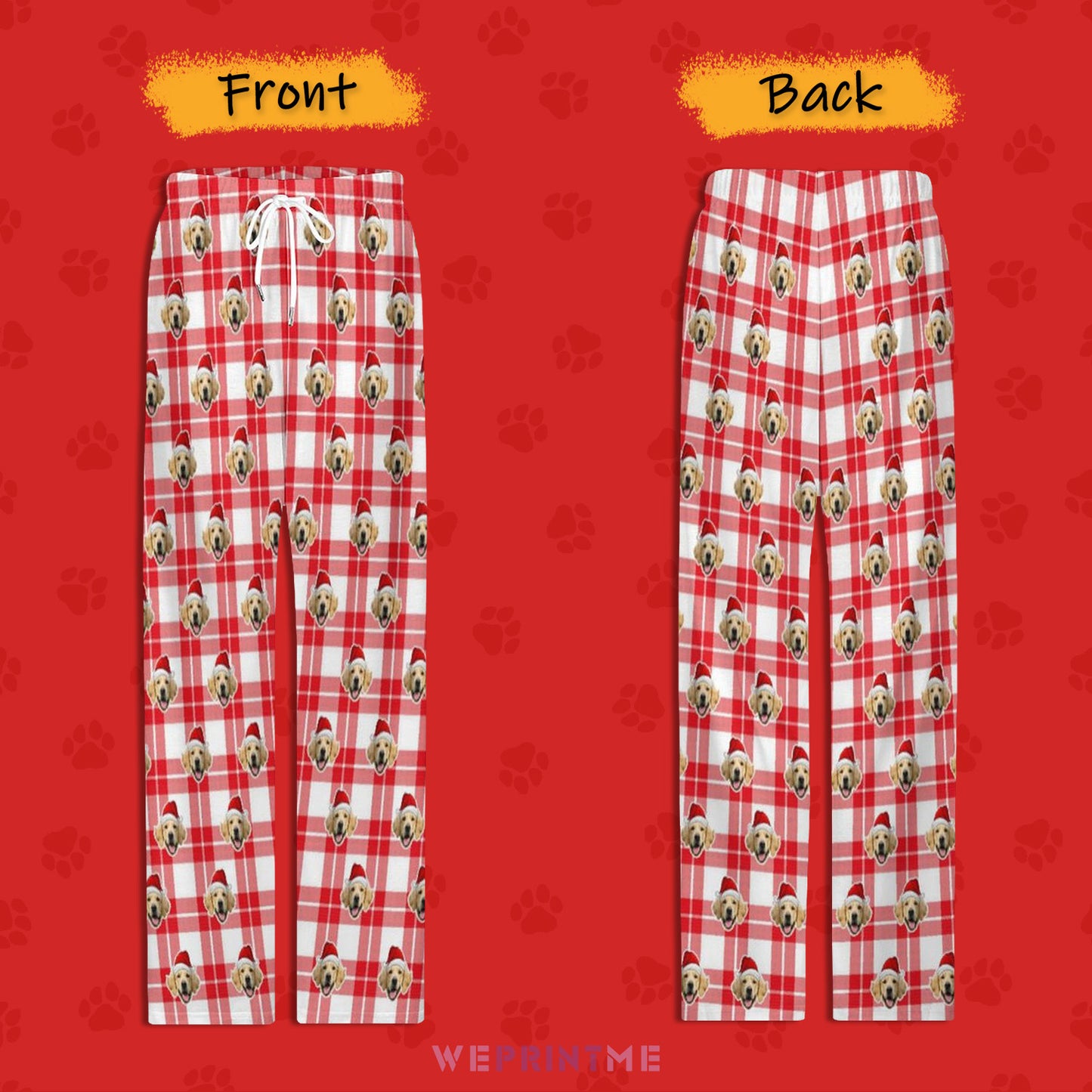 Custom Pet Face Red Plaid Xmas Pajama Pants-Style2 FB-WEPRINTME