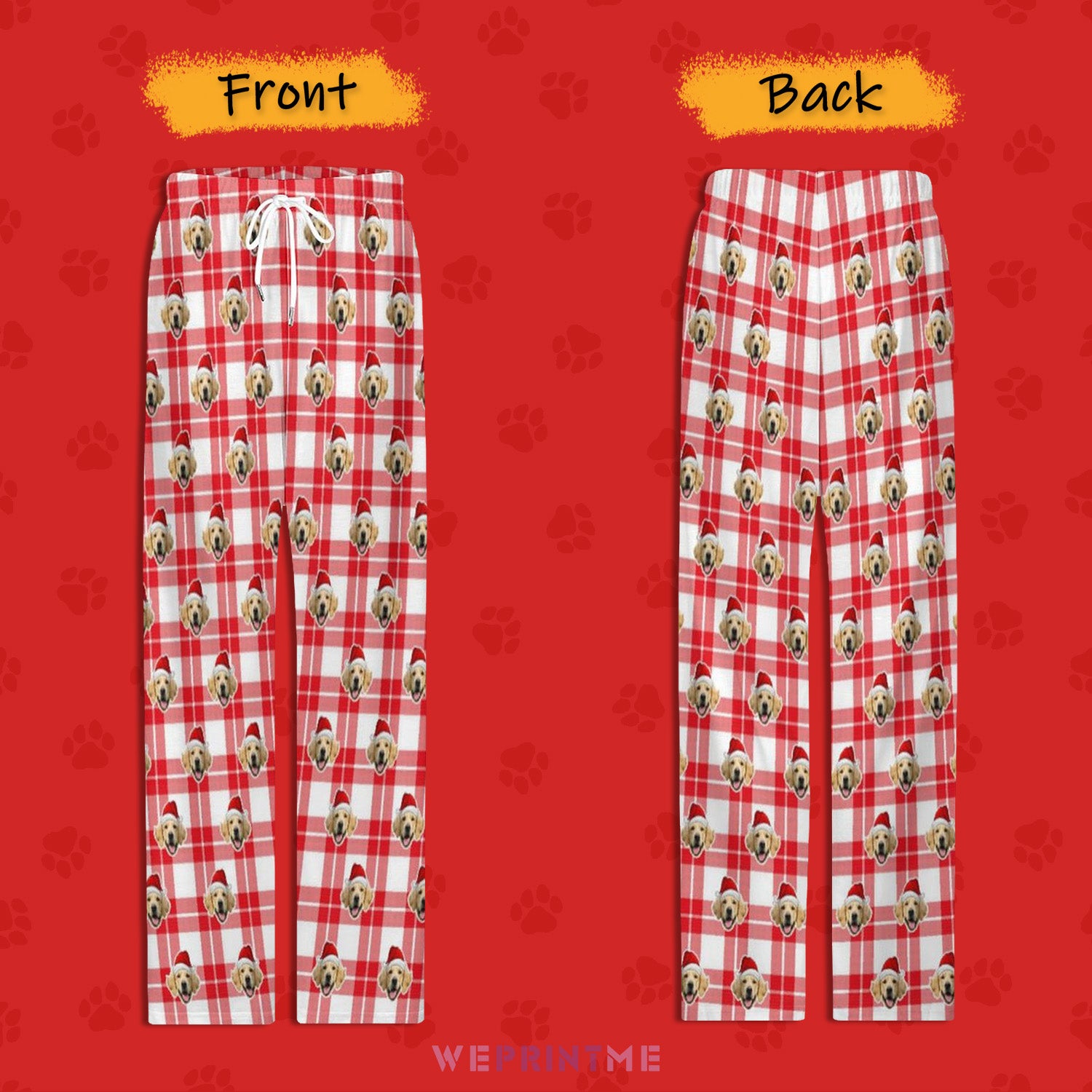 Custom Pet Face Red Plaid Xmas Pajama Pants-Style2 FB-WEPRINTME