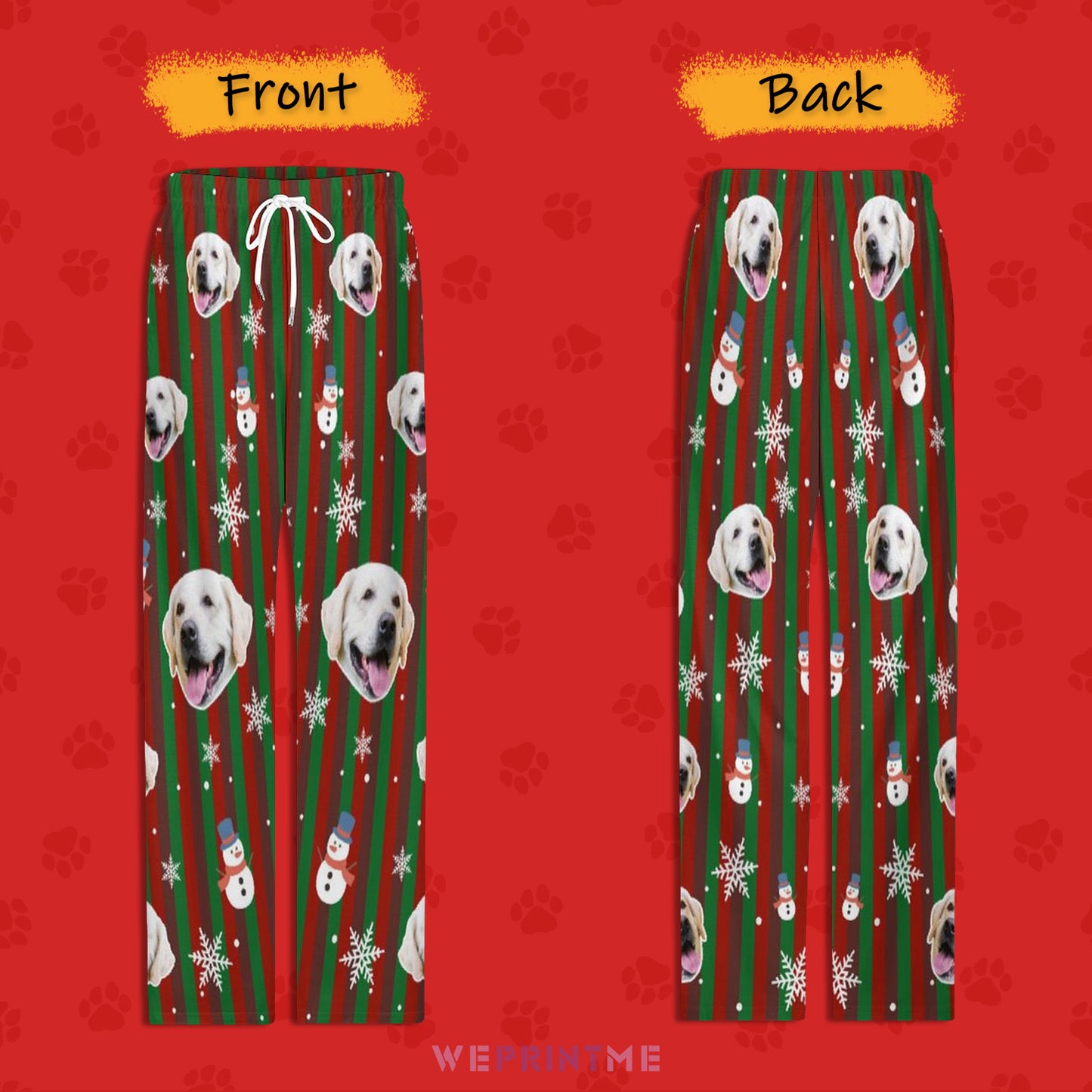 Custom Pet Face and Snowman Pajama Pants-Front and Back-WEPRINTME