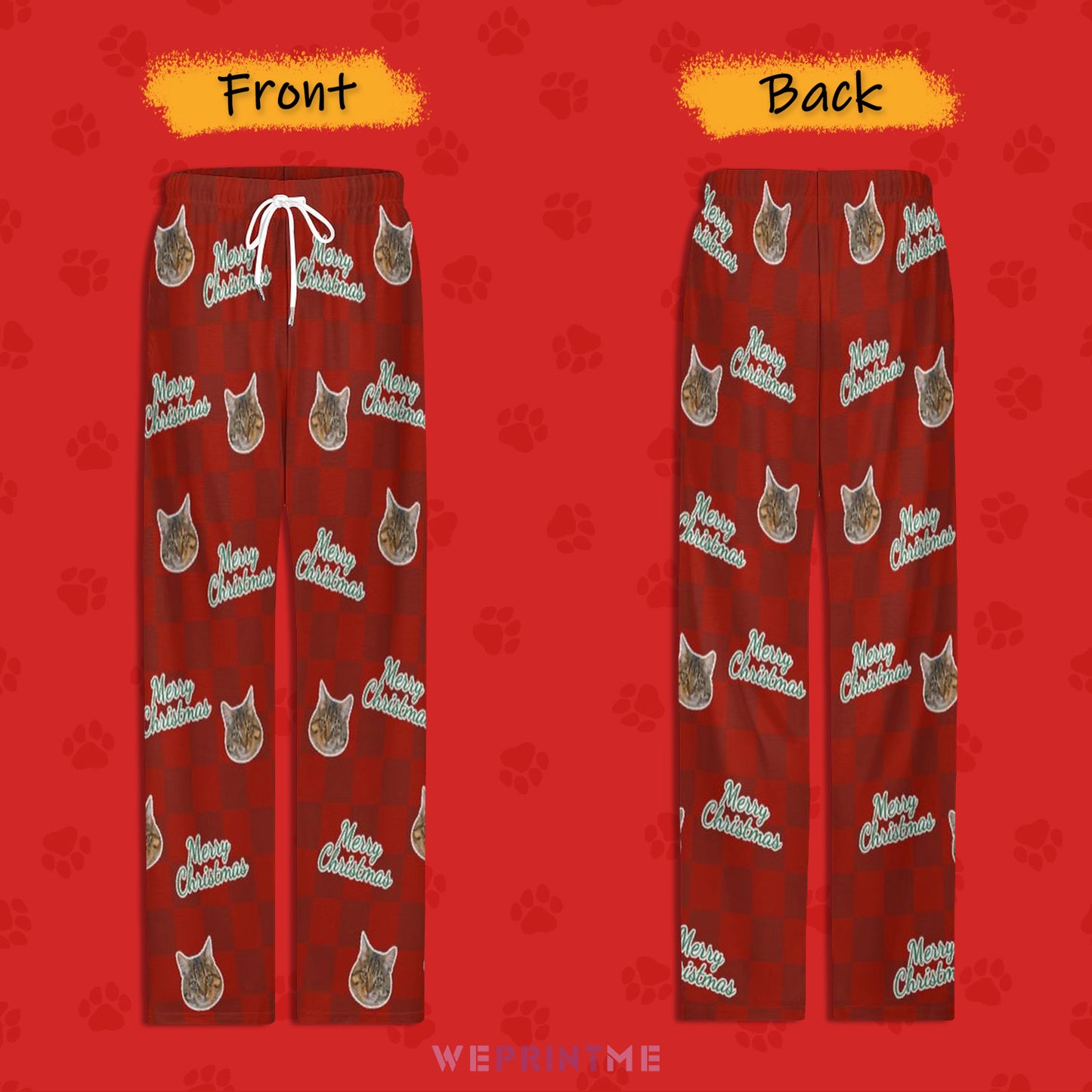 Custom Pet Face Merry Christmas Pajama Pants - Front and Back - WEPRINTME