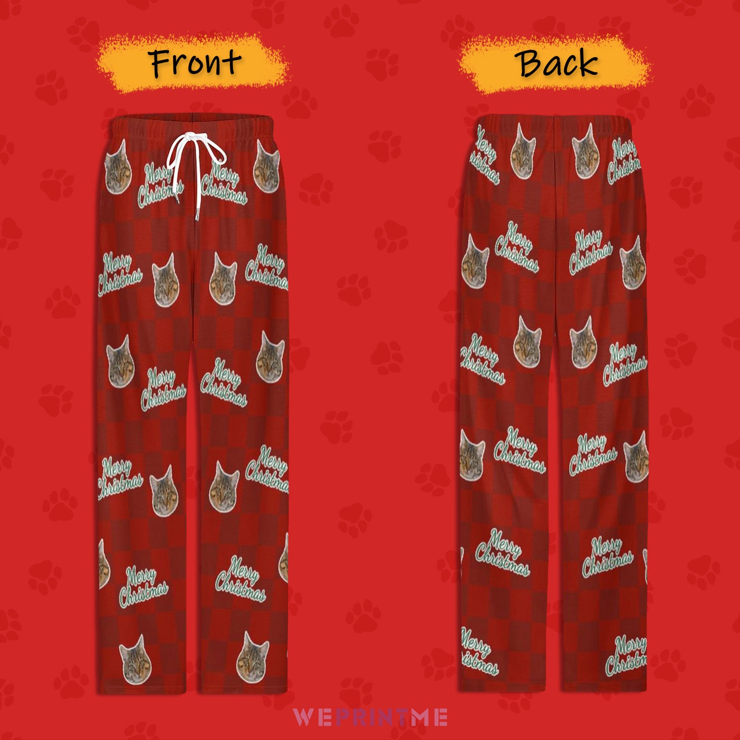 Custom Pet Face Merry Christmas Pajama Pants - Front and Back - WEPRINTME