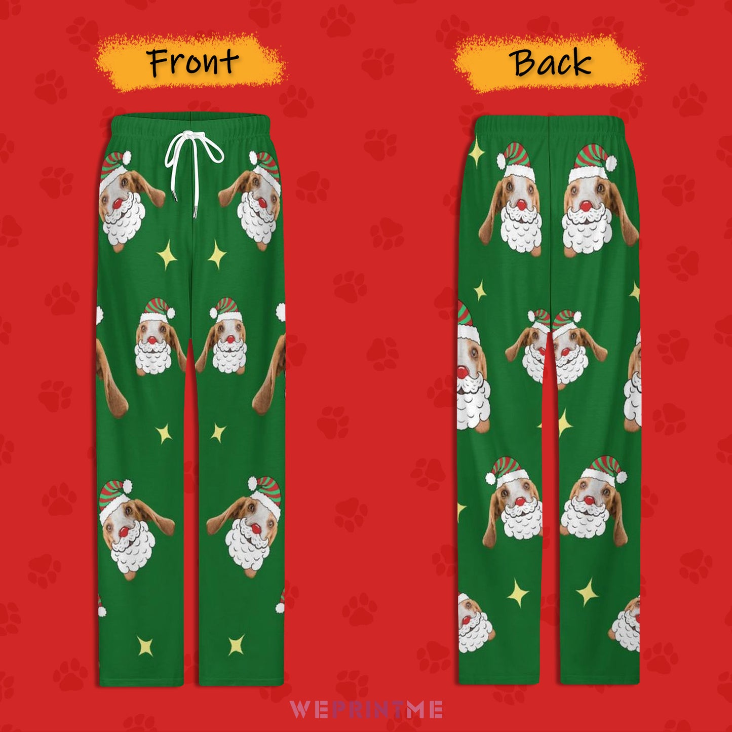 Custom Pet Face Santa Dog Pajama Pants-Front and Back-WEPRINTME