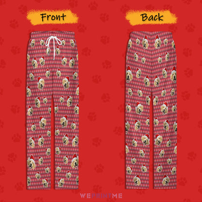 Custom Pet Face Everywhere Red Stripe Pajama Pants-Front and Back-WEPRINTME