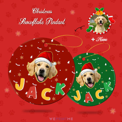 Personalized Pet Face and Name Christmas Round Pendant