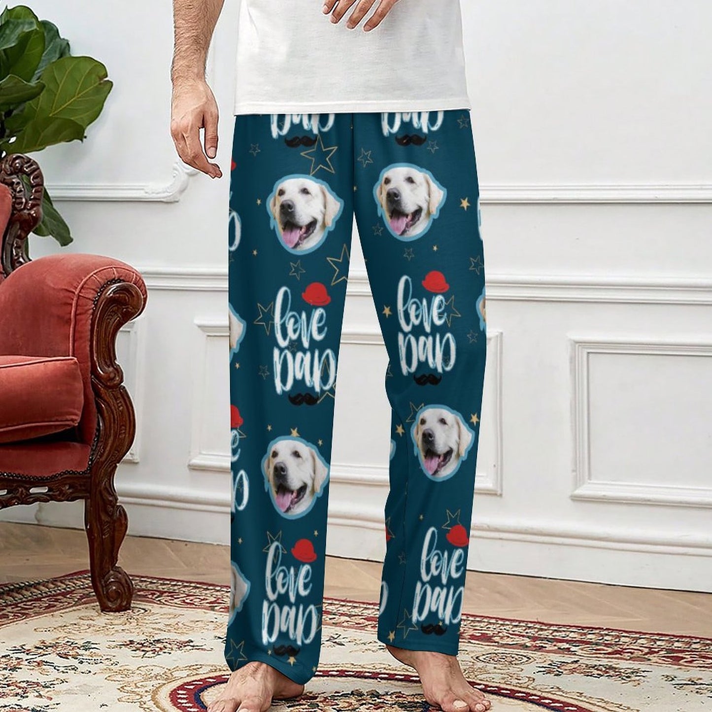 Personalized Pet Pants Face Love Dad Unisex Pajama Pants