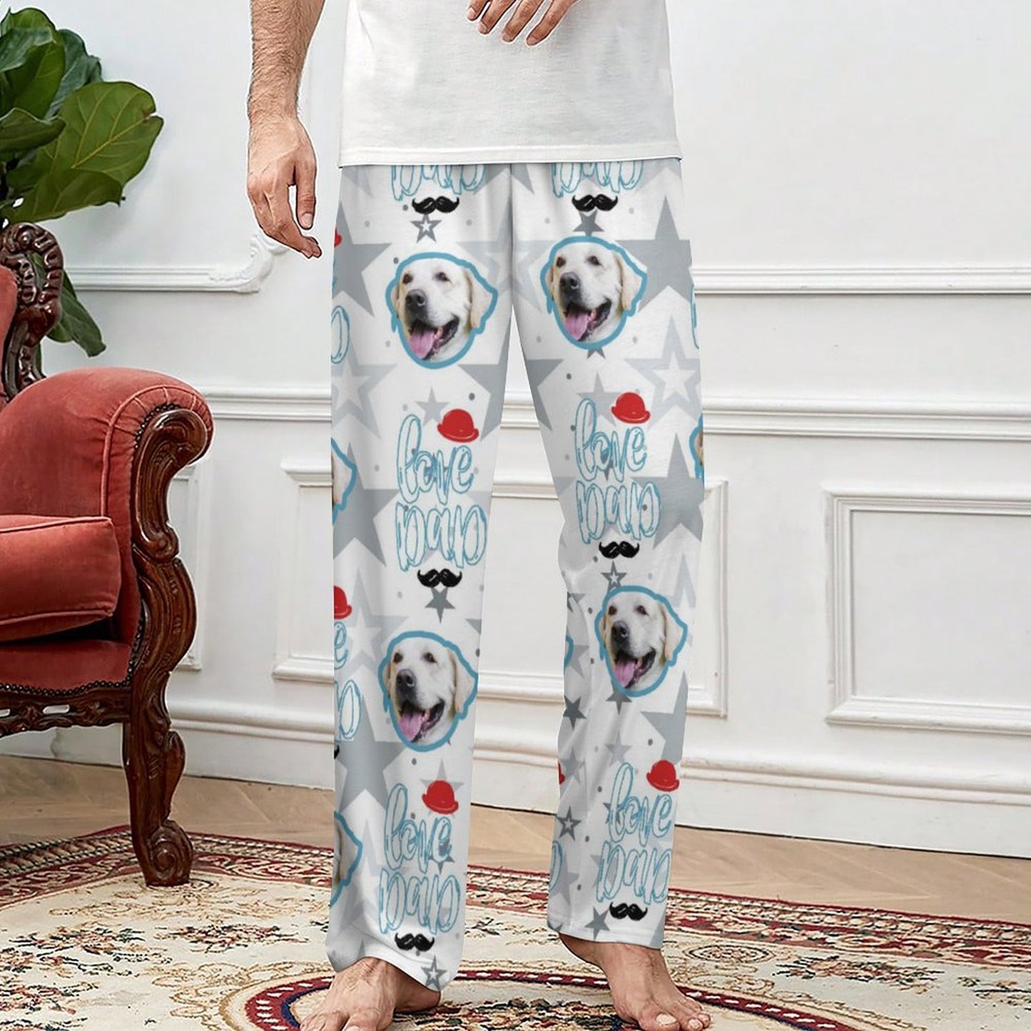 Personalized Pet Pants Face Love Dad Unisex Pajama Pants