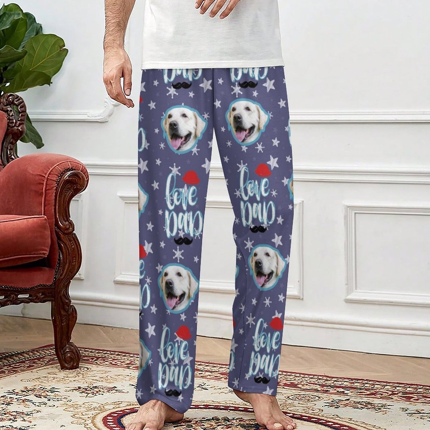 Personalized Pet Pants Face Love Dad Unisex Pajama Pants