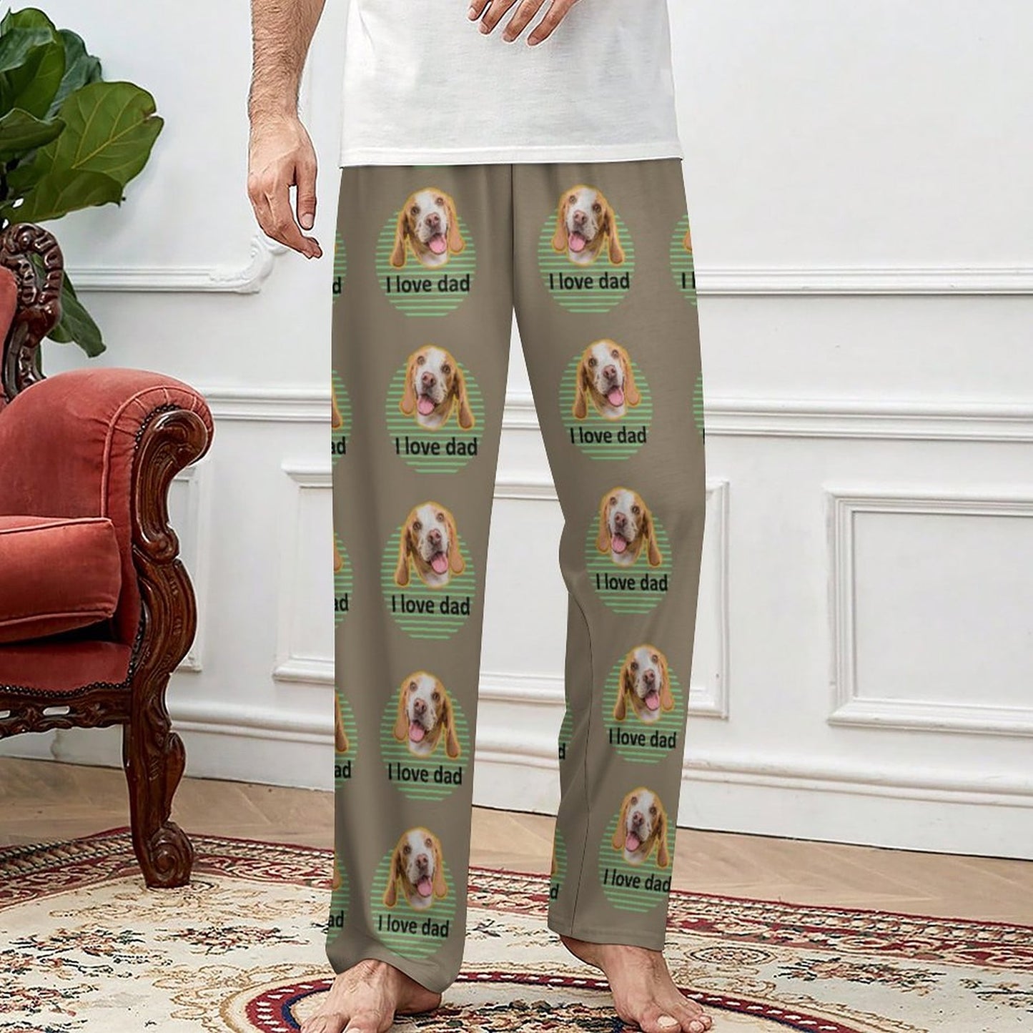 Personalized Pet Pants Face I Love Dad Unisex Pajama Pants