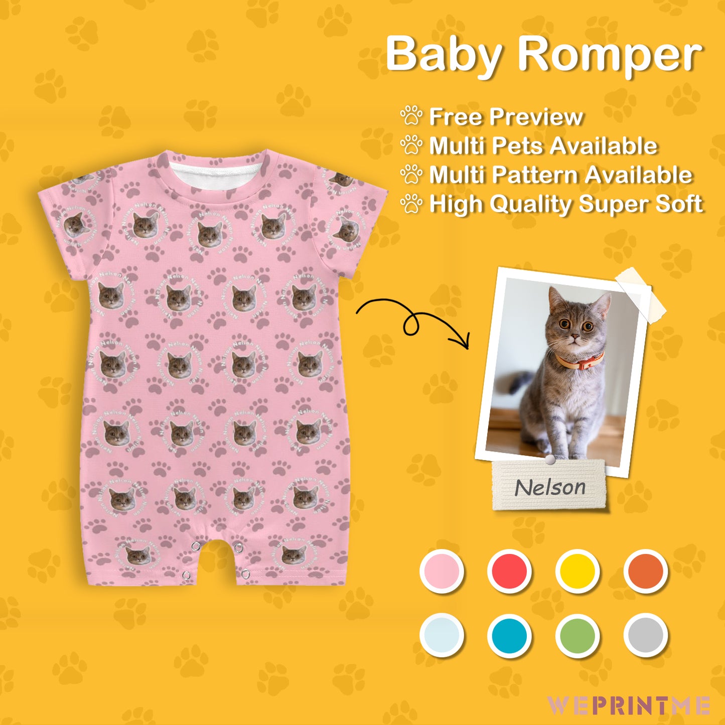 Custom Pet Face and Name Circle Baby Romper