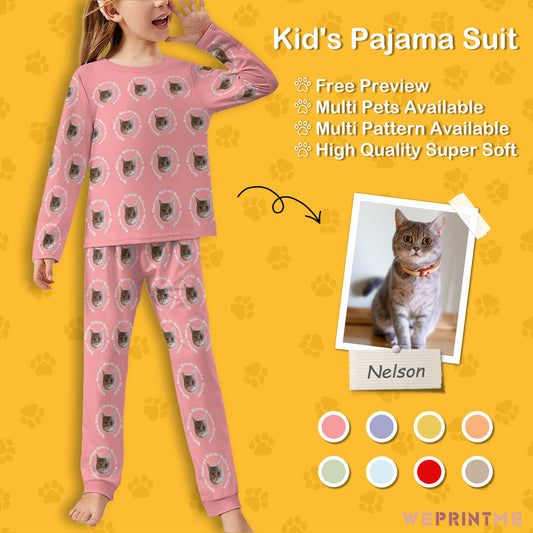 Custom Pet Face and Circle Name Kids Pajama Set