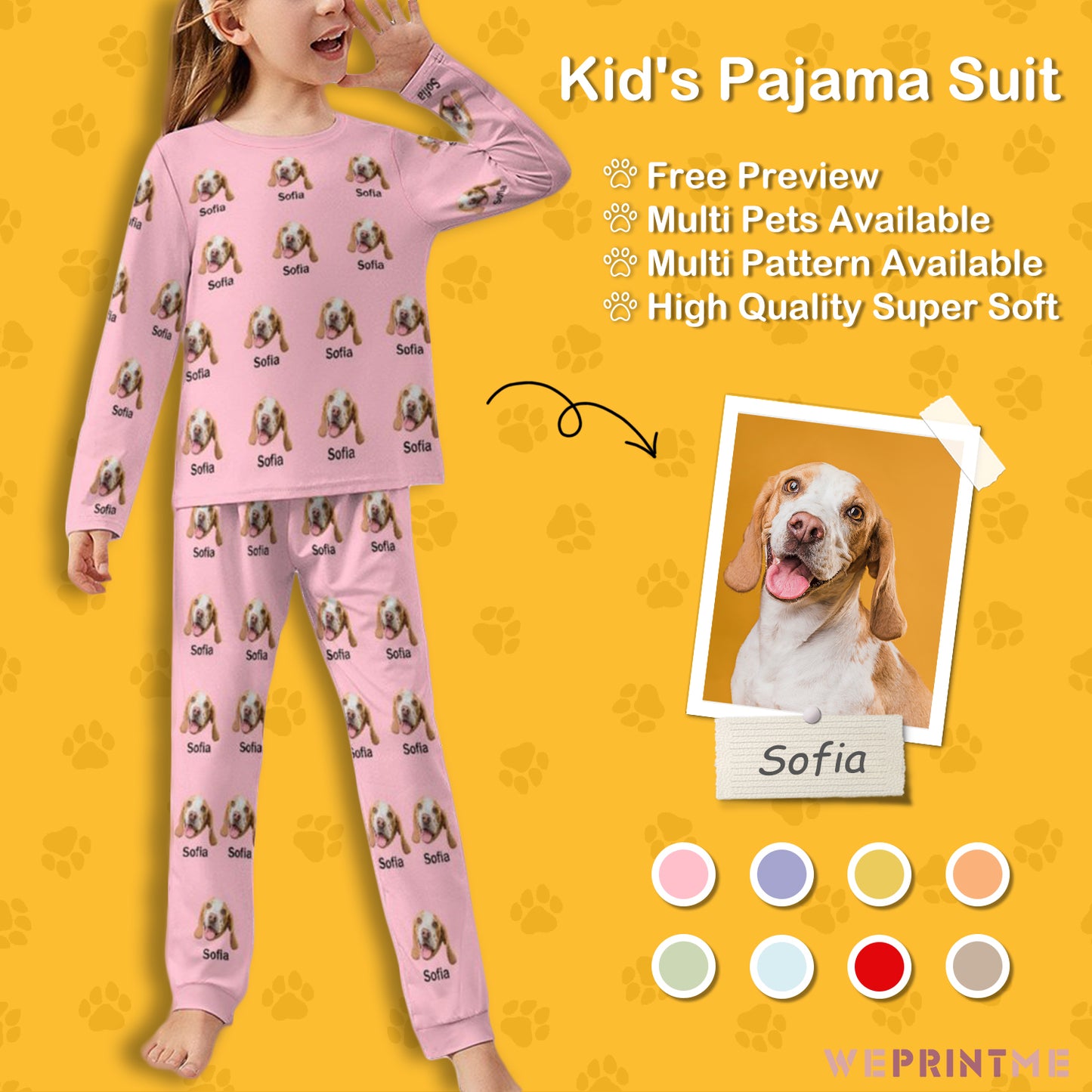 Custom Pet Face and Name Kids Pajama Set