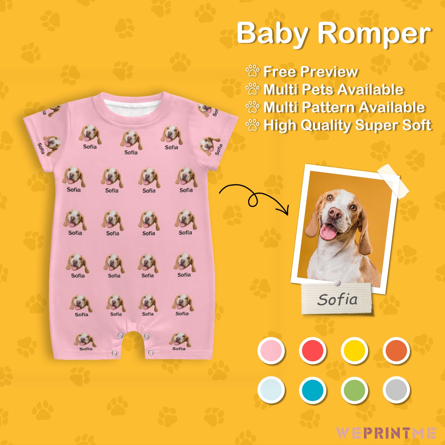 Custom Pet Face and Name Lovely Baby Romper