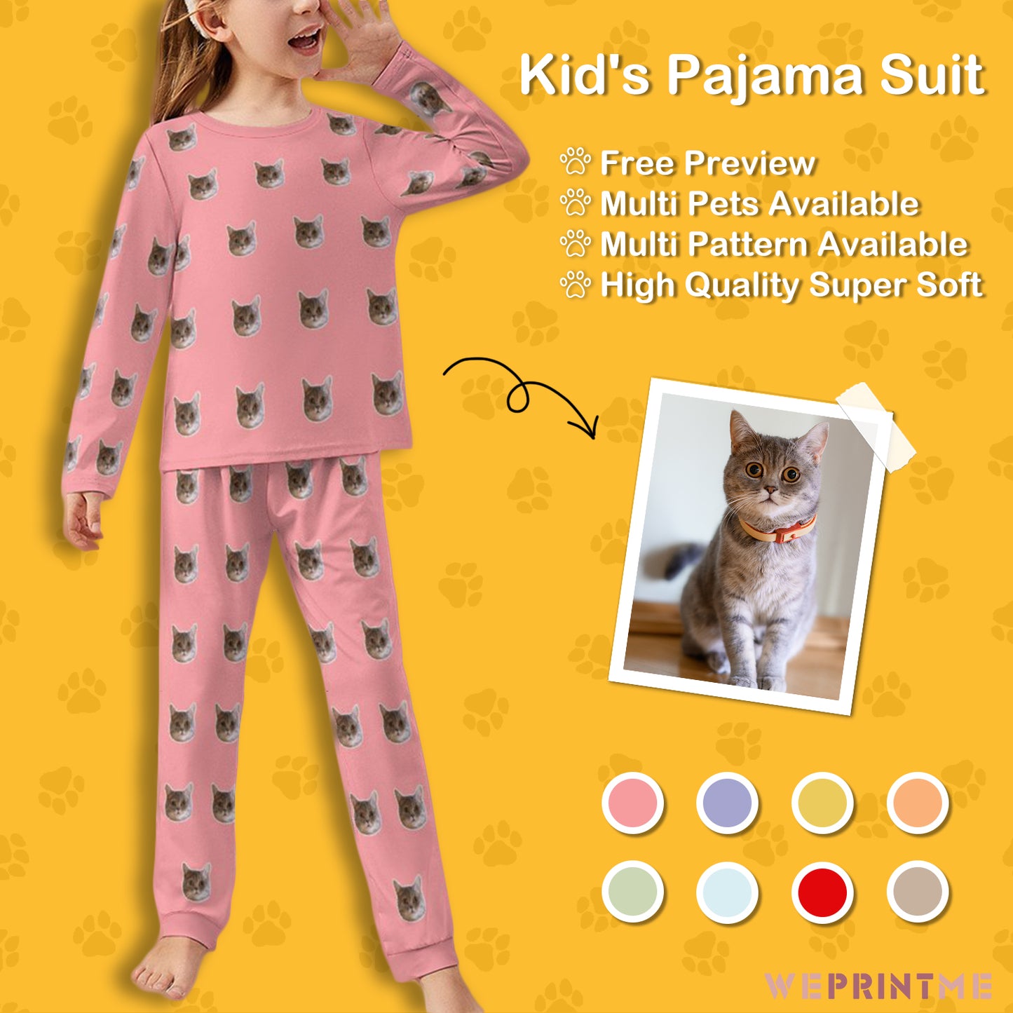 Custom Pet Face Kids Pajama Set